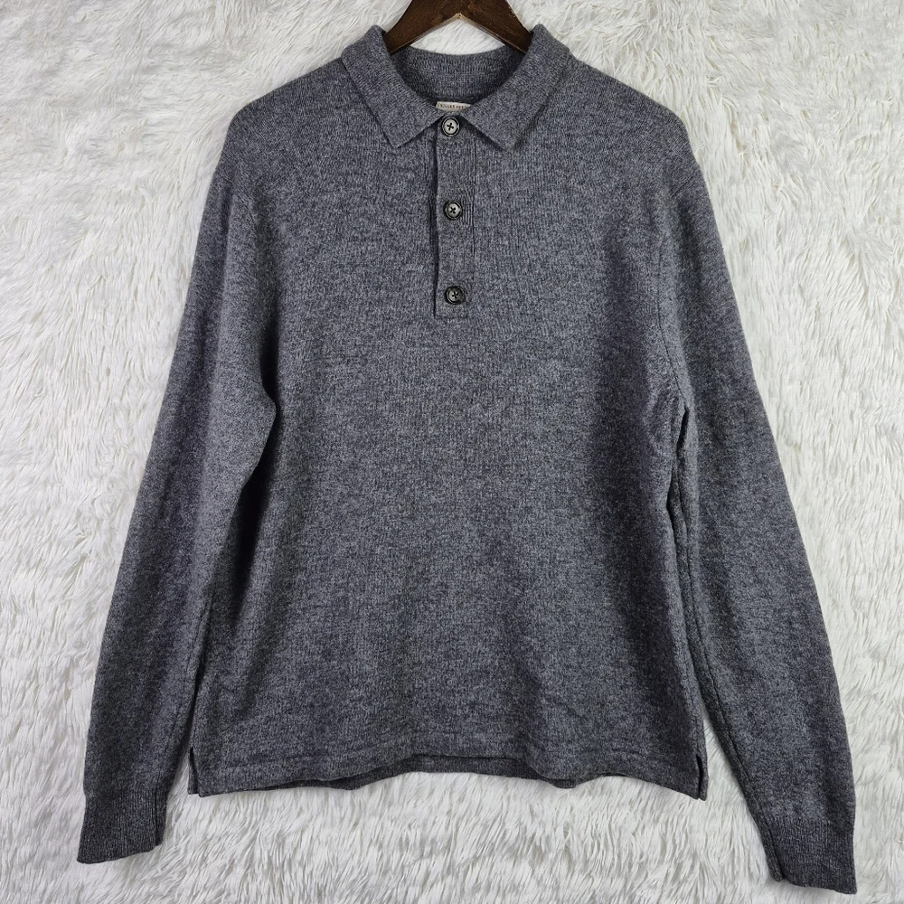 J Crew Mens XL Gray Rugged Merino Long‎ Sleeve Polo Sweater Outdoor Preppy BC955